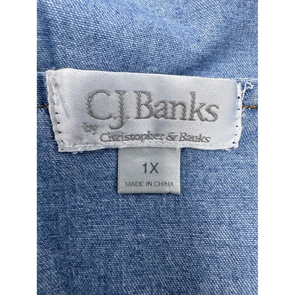 CJ Banks Women's Blue Denim Embroidered Collarless 3/4 Sleeve‎ Shirt 1X - Picture 8 of 8